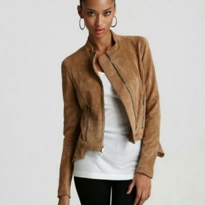 BCBGMAXAZRIA Asymmetrical Faux Suede Moto Jacket